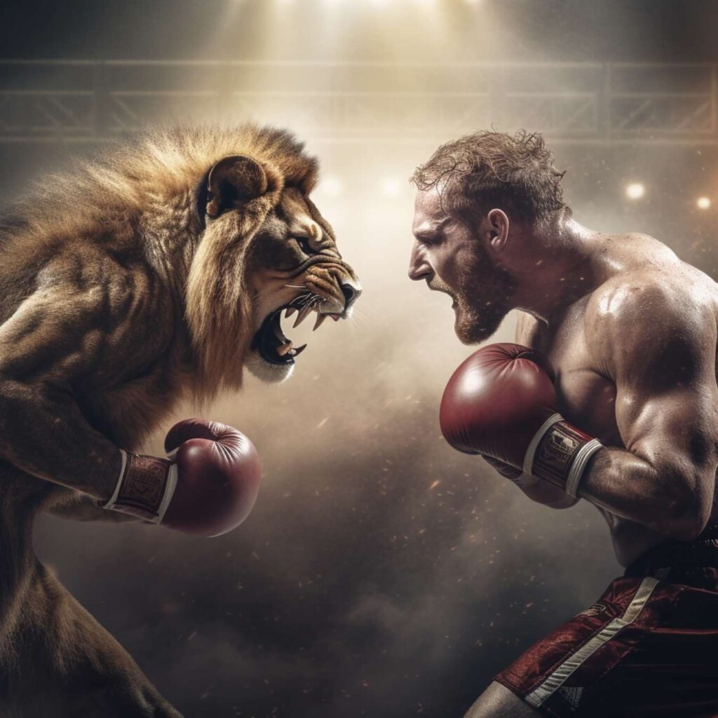 match de boxe vs animal lion