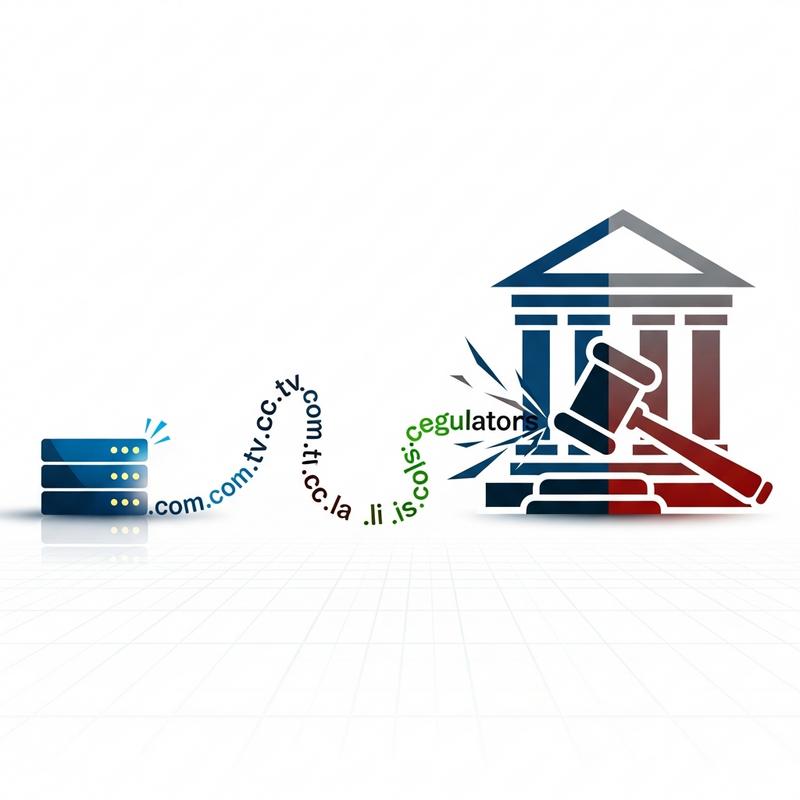 Illustration vectorielle symbolisant la lutte entre un serveur aux extensions de domaine changeantes et un marteau de justice représentant la régulation ARCOM