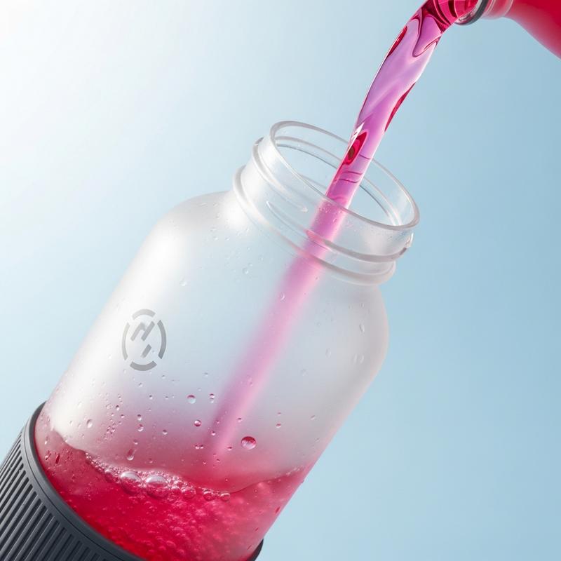 Gourde de sport givrée remplie d'un liquide rose vif dans une salle de fitness, avec l'inscription superposée Rentable ou pas ?