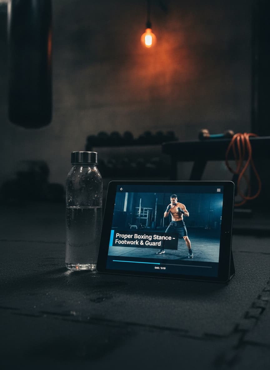 Gros plan sur une tablette calée contre une grande bouteille d