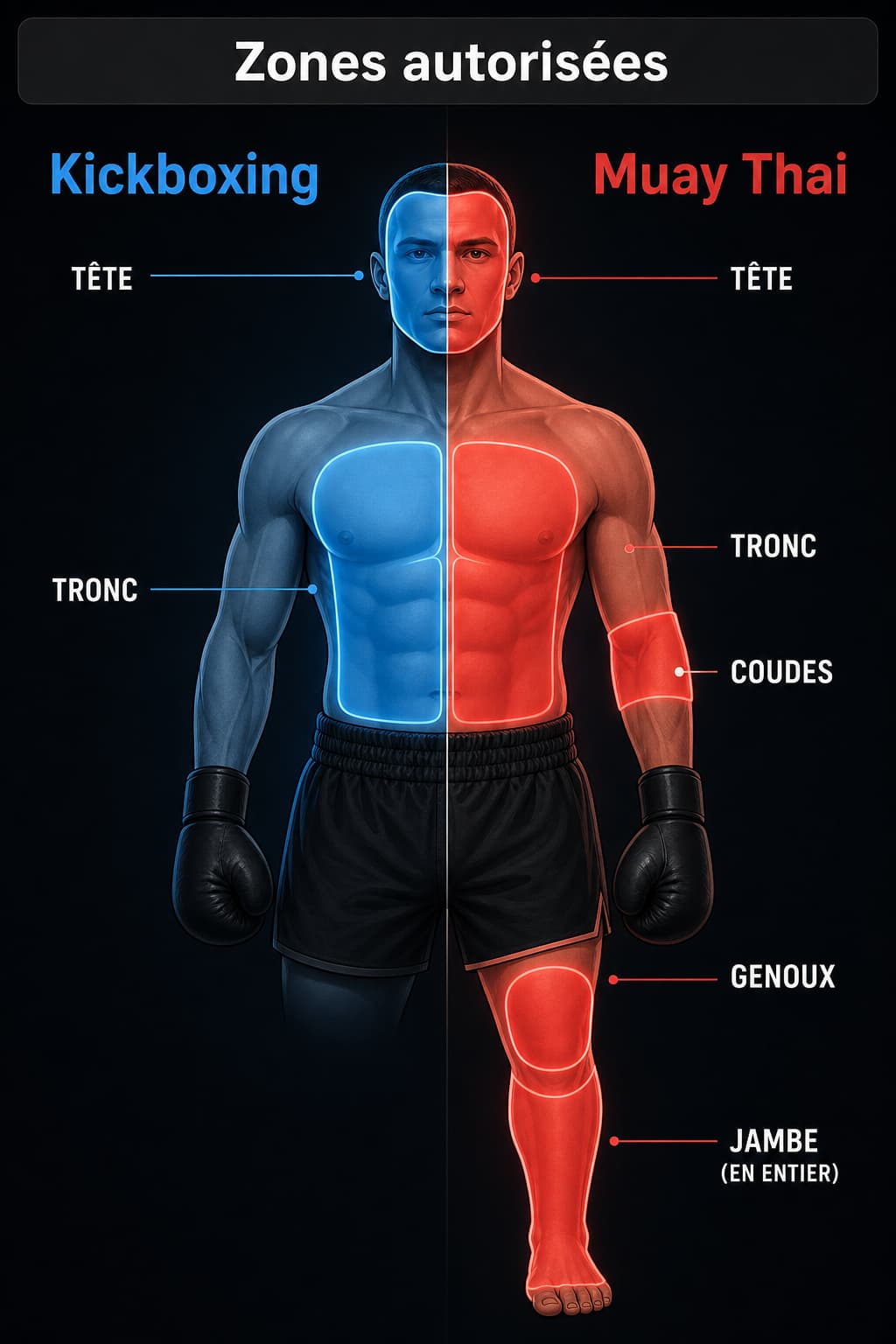 Silhouette humaine sur fond sombre avec un côté du corps en bleu et l