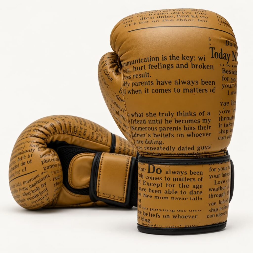 Paire de gants de boxe Donatif GB20 sur fond sobre : un gant debout montre son volume, l’autre couché révèle la fermeture.